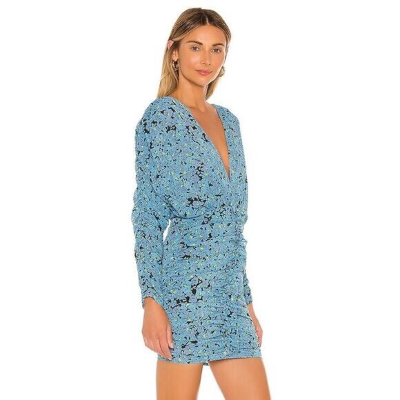 L'ACADEMIE The Nicoletta Ruched Blue Floral Mini Dress Sz Small - Picture 2 of 8